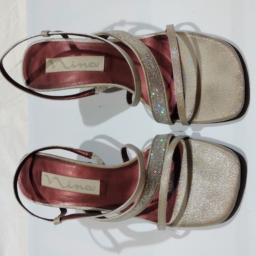 2 For 8 Dollars Sale, Nina Chic And Classic dress sandal in Gray with glitter.